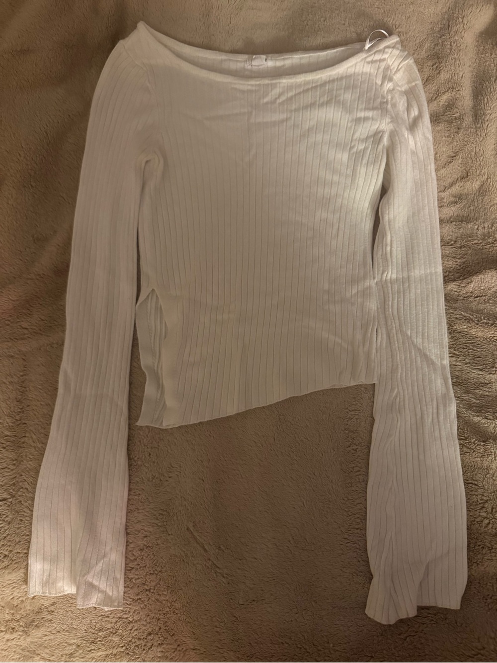 Garage White Ribbed Long Sleeve Boatneck Top